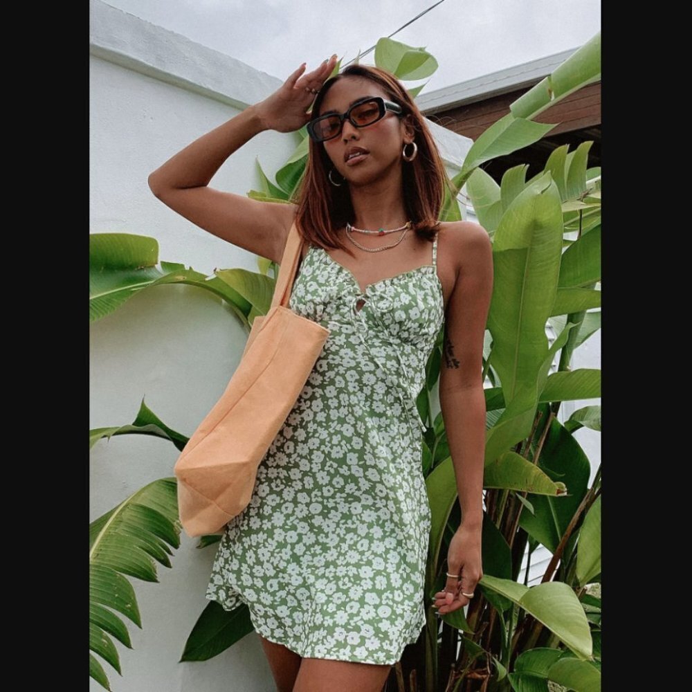 Princess Polly Tasmin Green White Floral Mini Dress 8